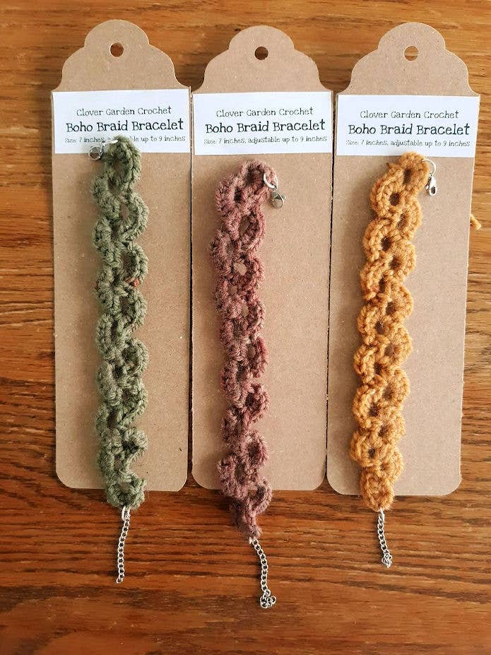 Crochet Boho Braid Bracelet, Adjustable From 7" To 8.5" +