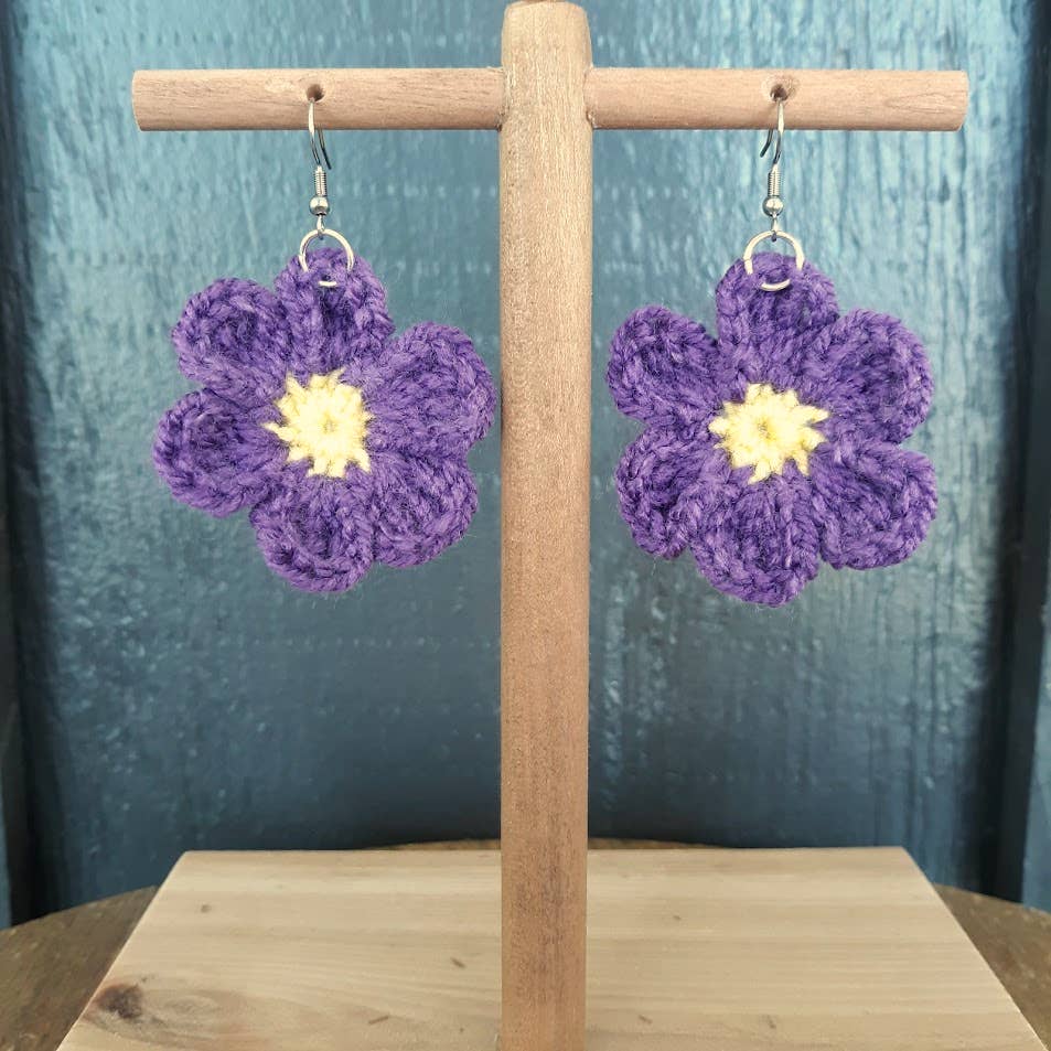 Bright Colorful Daisy Flower Crochet Drop Earrings