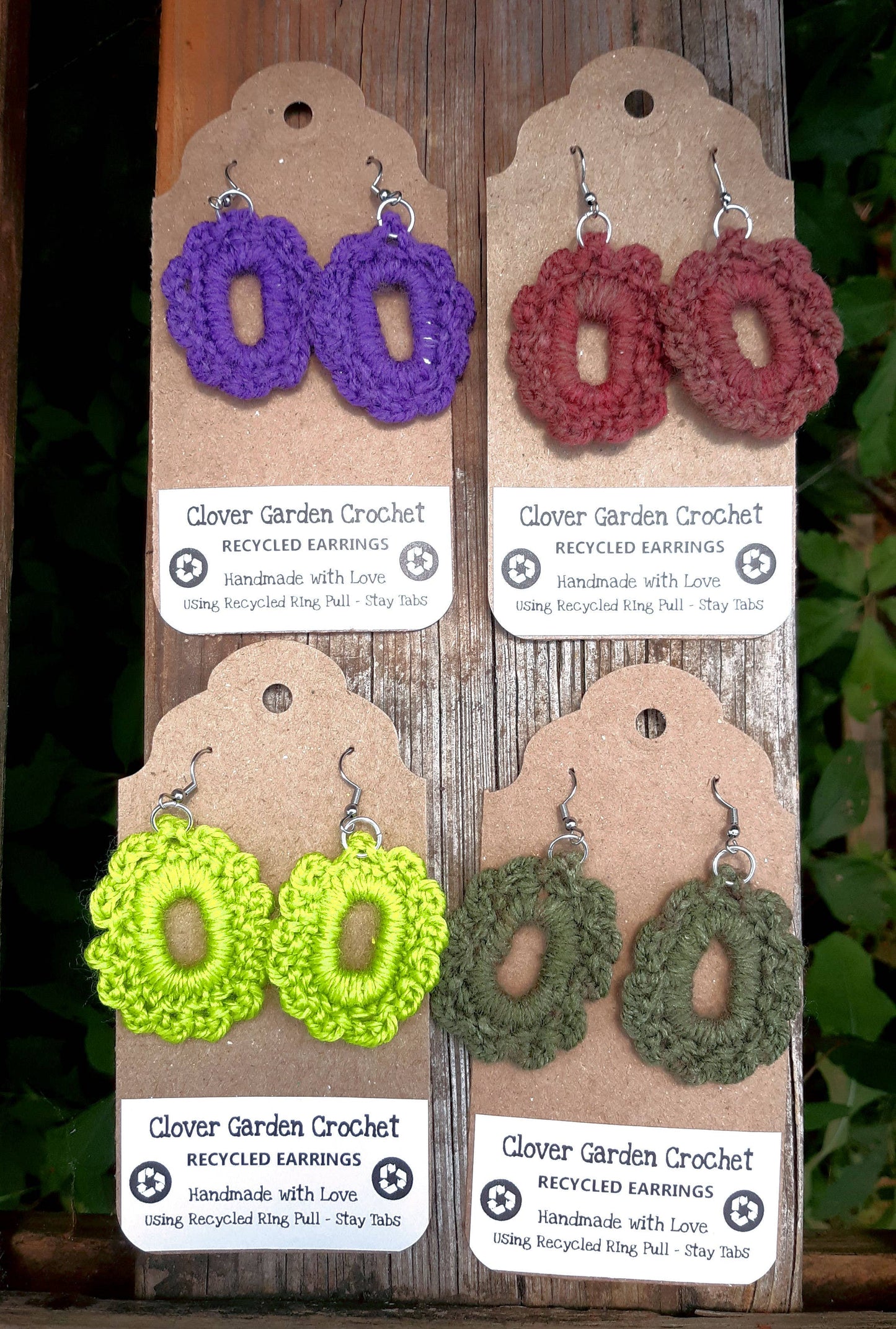 Crochet Cabochon Style Boho Earrings - Recycled!