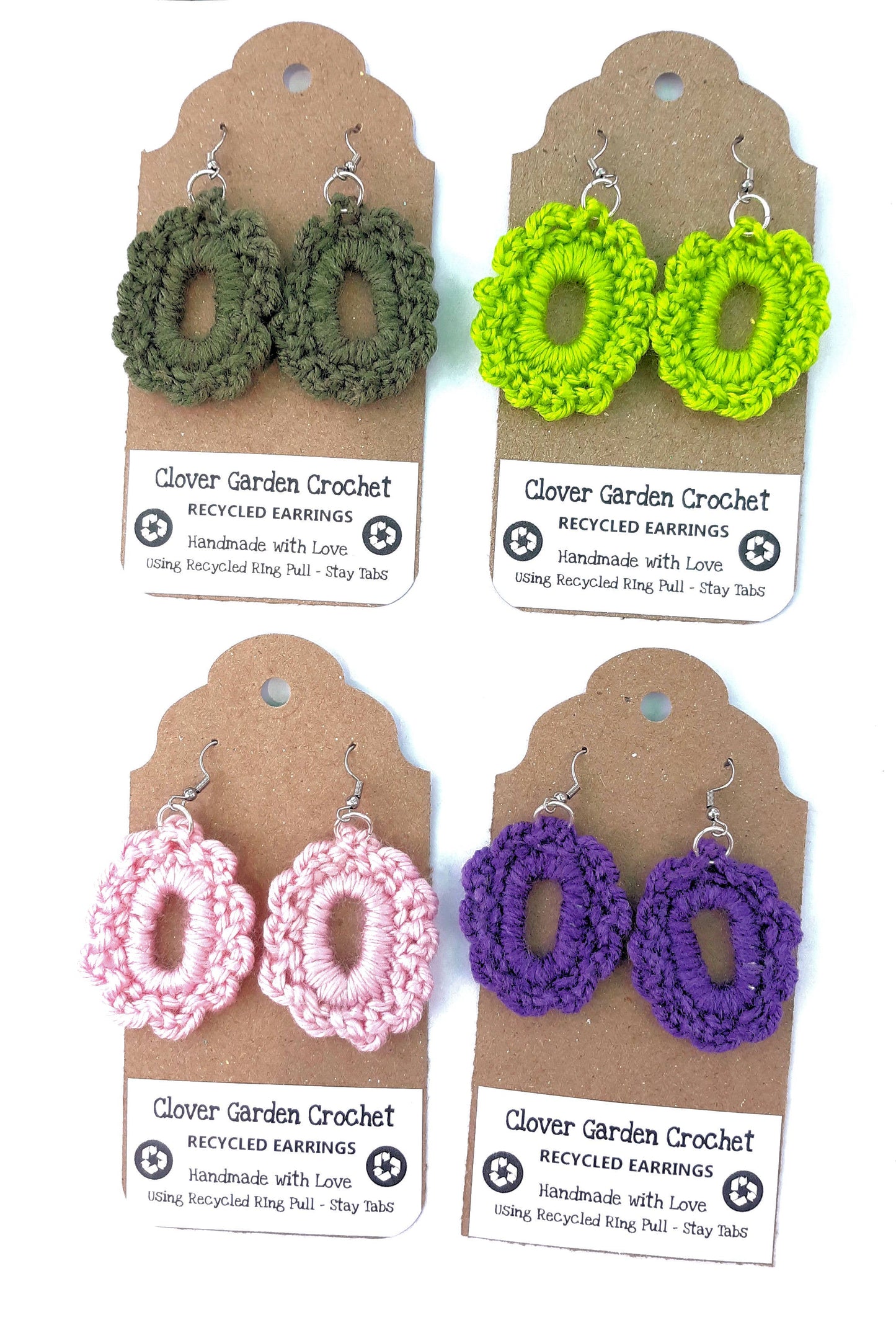 Crochet Cabochon Style Boho Earrings - Recycled!