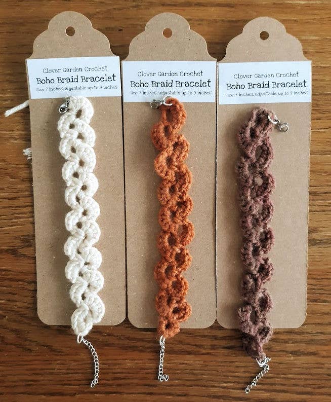 Crochet Boho Braid Bracelet, Adjustable From 7" To 8.5" +