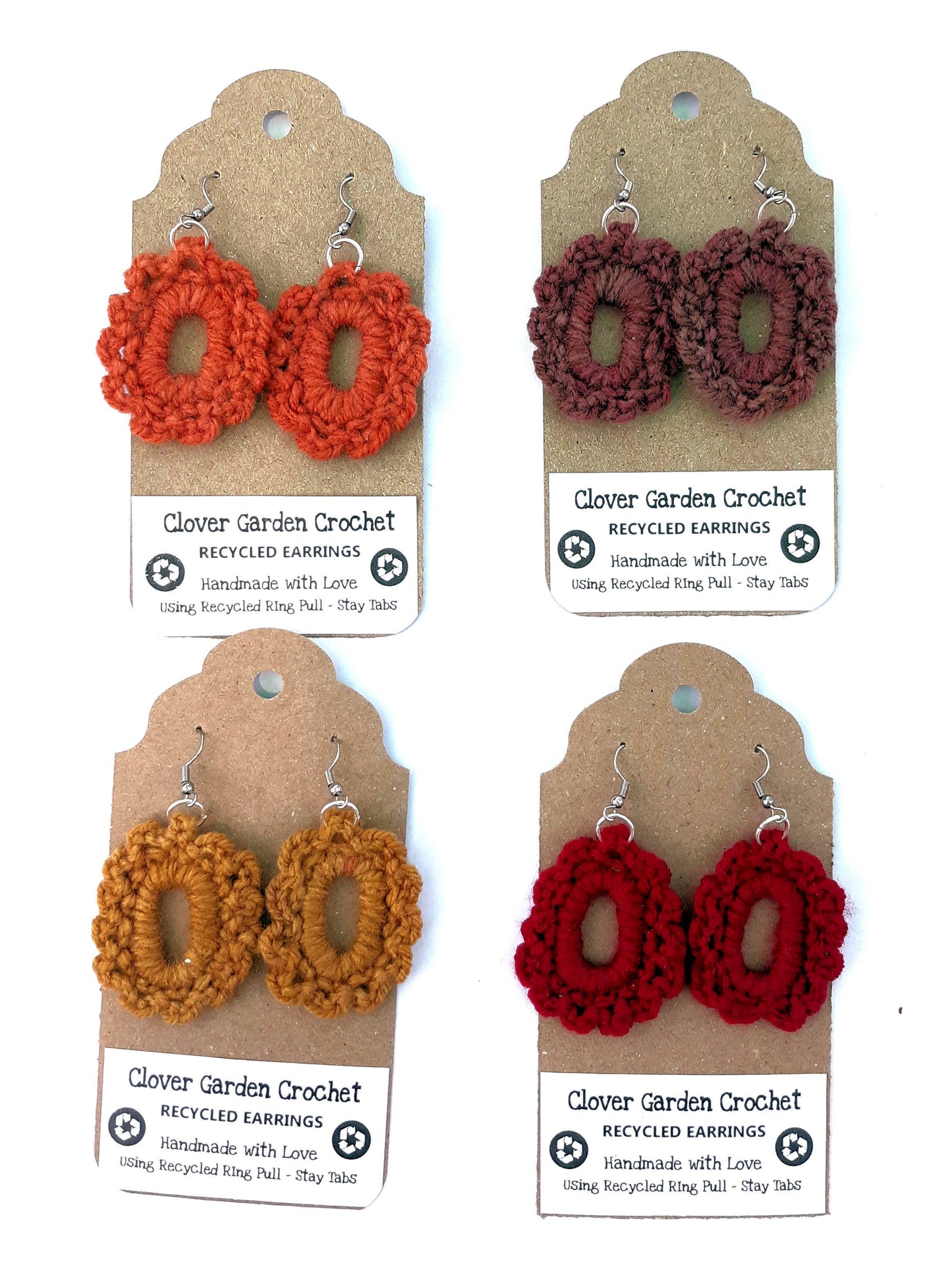 Crochet Cabochon Style Boho Earrings - Recycled!
