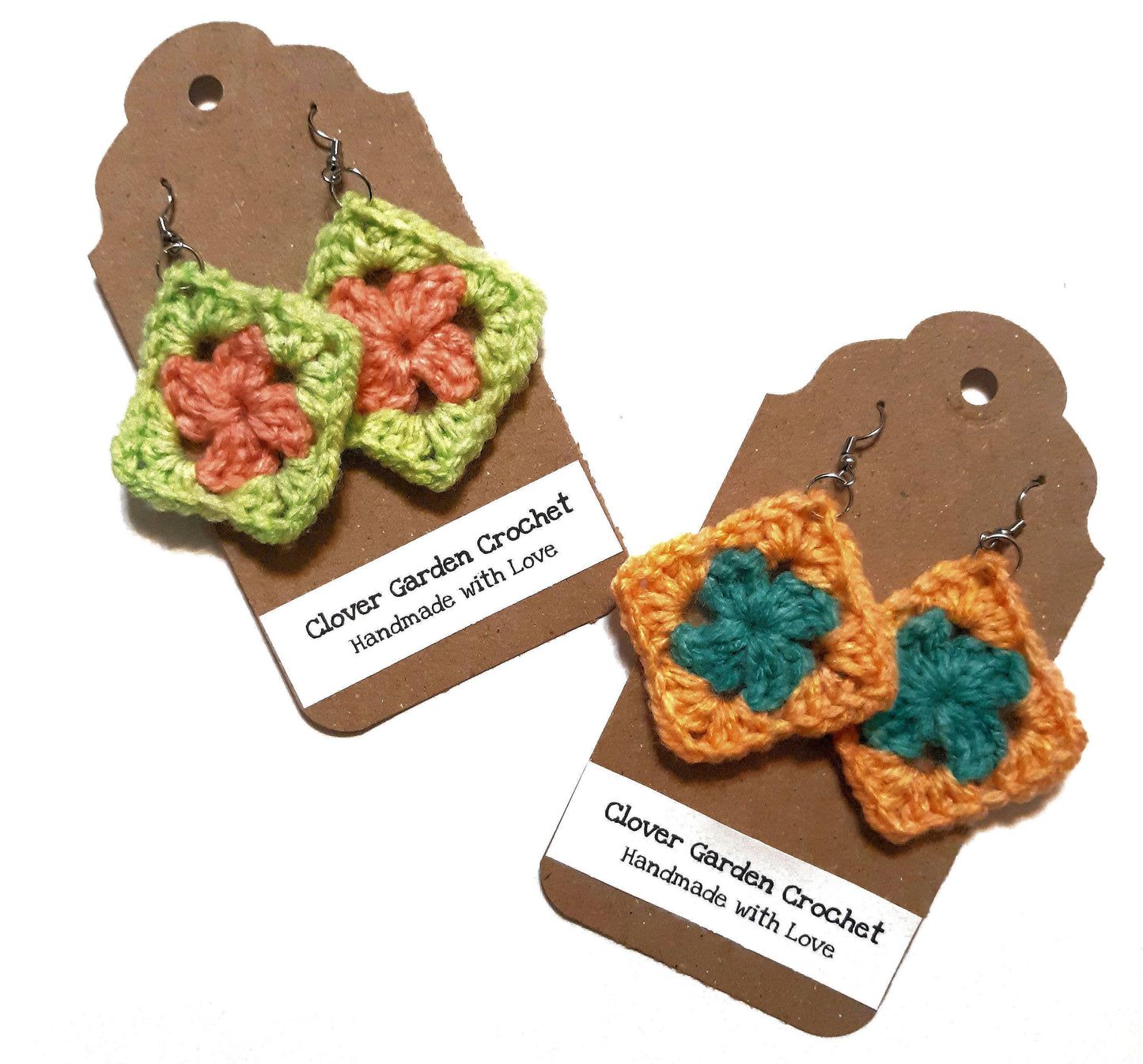 Crochet Granny Square Drop Earrings Bright Summer Colors