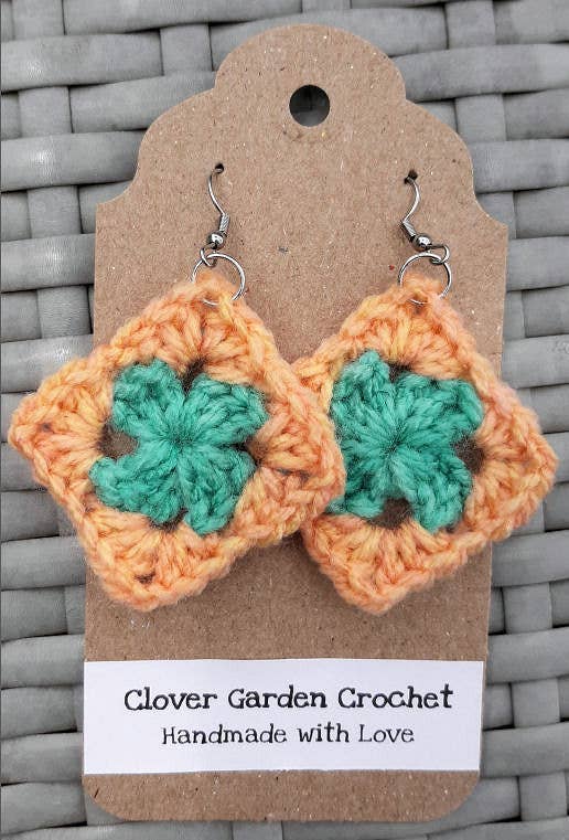 Crochet Granny Square Drop Earrings Bright Summer Colors