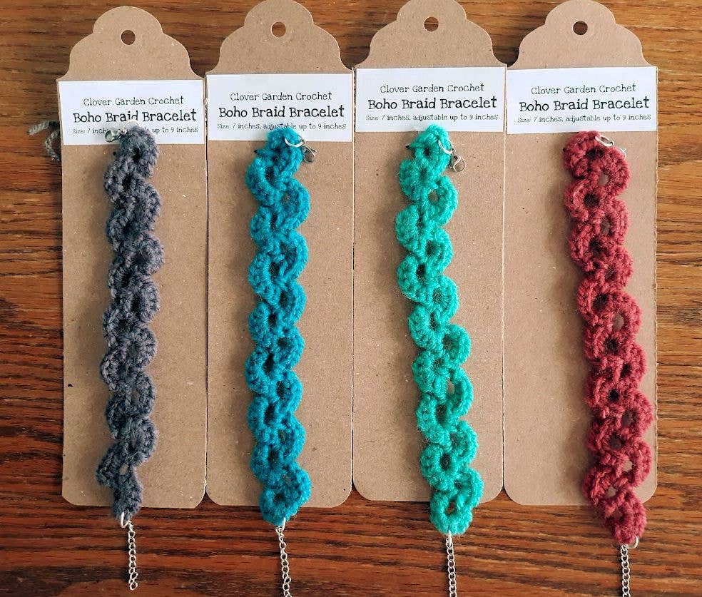 Crochet Boho Braid Bracelet, Adjustable From 7" To 8.5" +