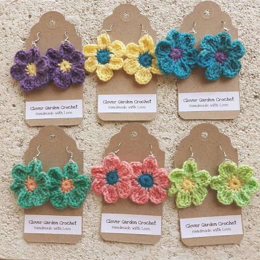 Bright Colorful Daisy Flower Crochet  Drop  Earrings