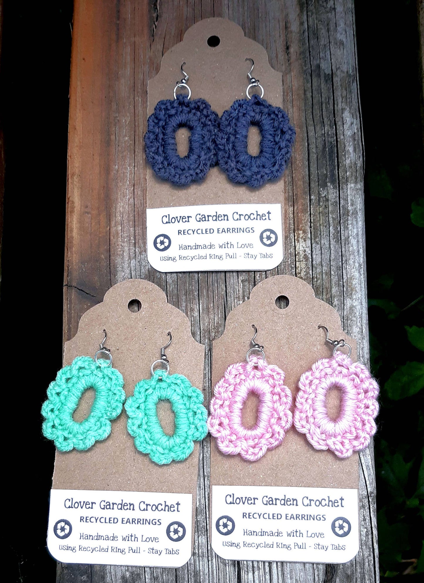 Crochet Cabochon Style Boho Earrings - Recycled!